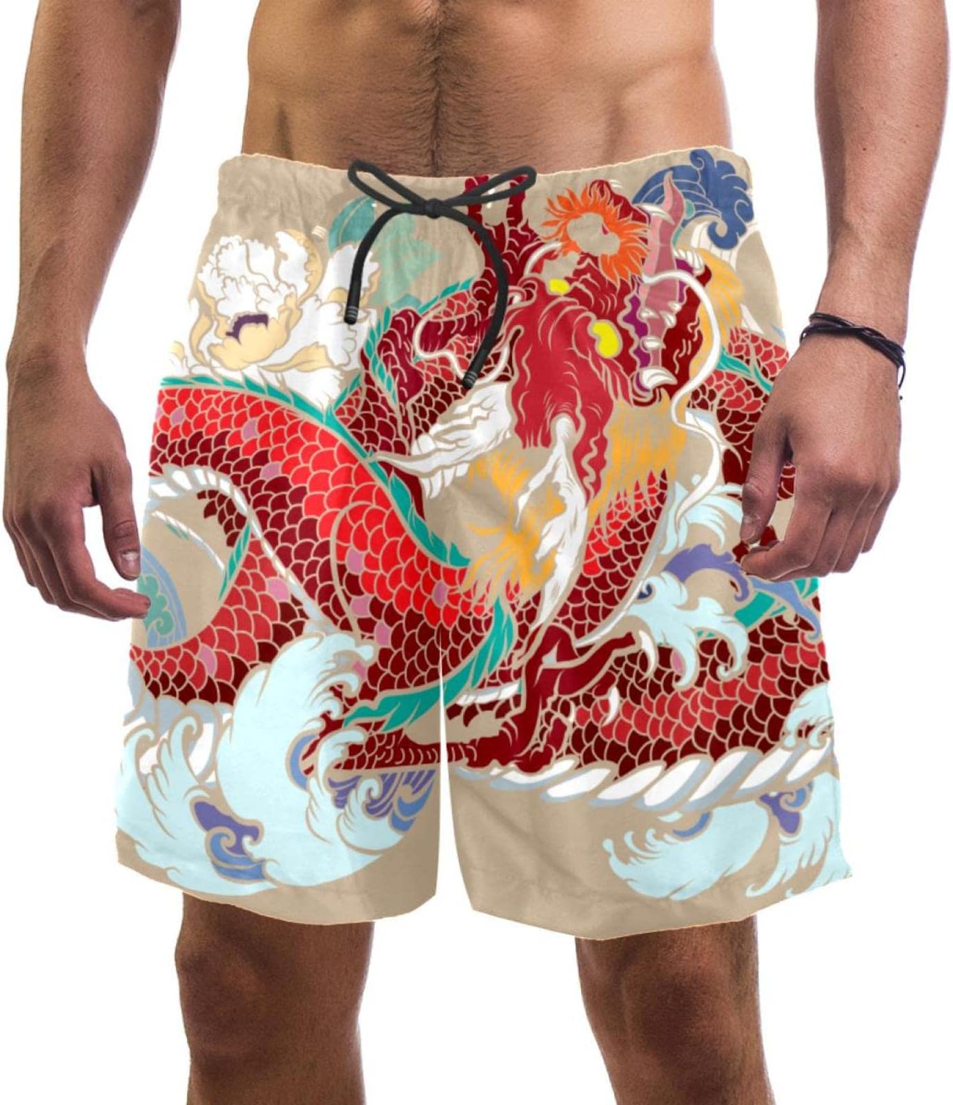 AxssjS Colorful Dragon Mens Swimming Shorts Knee Length Summer Quick Dry Swim Trunks with Mesh Lining Causal Bathing Suits