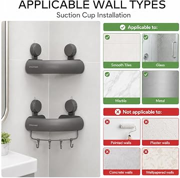 Corner Shower Caddy Suction Cup, Removable Bath Organizer Shelves