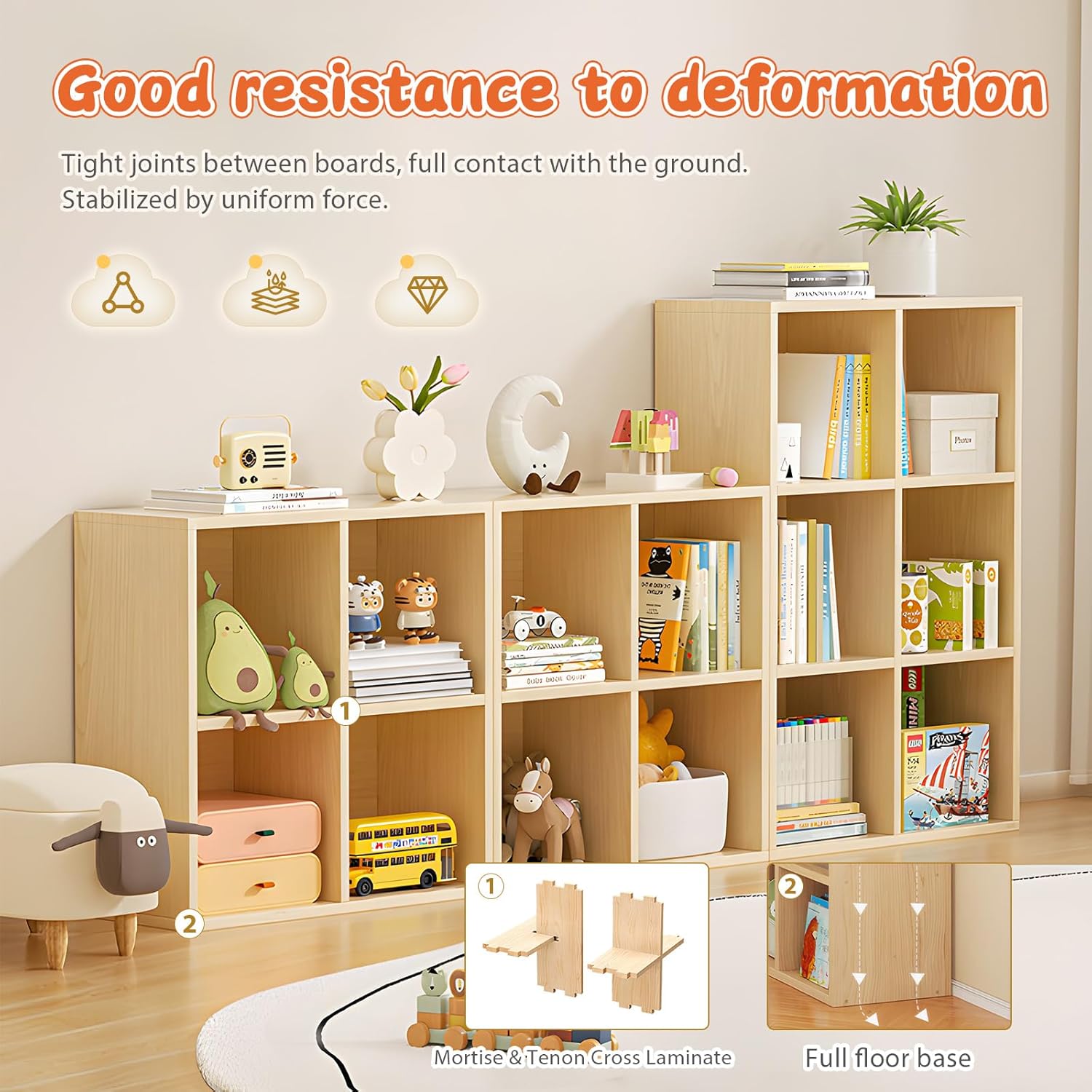 10 Cube Storage Organizer, Cubby Storage Organizer, Cube Shelf with Back Plate, Wooden Kids Bookcase for Toy, Solid Wood Cube Storage for Living Room/Bedroom/Hallway/School, Easy to Install