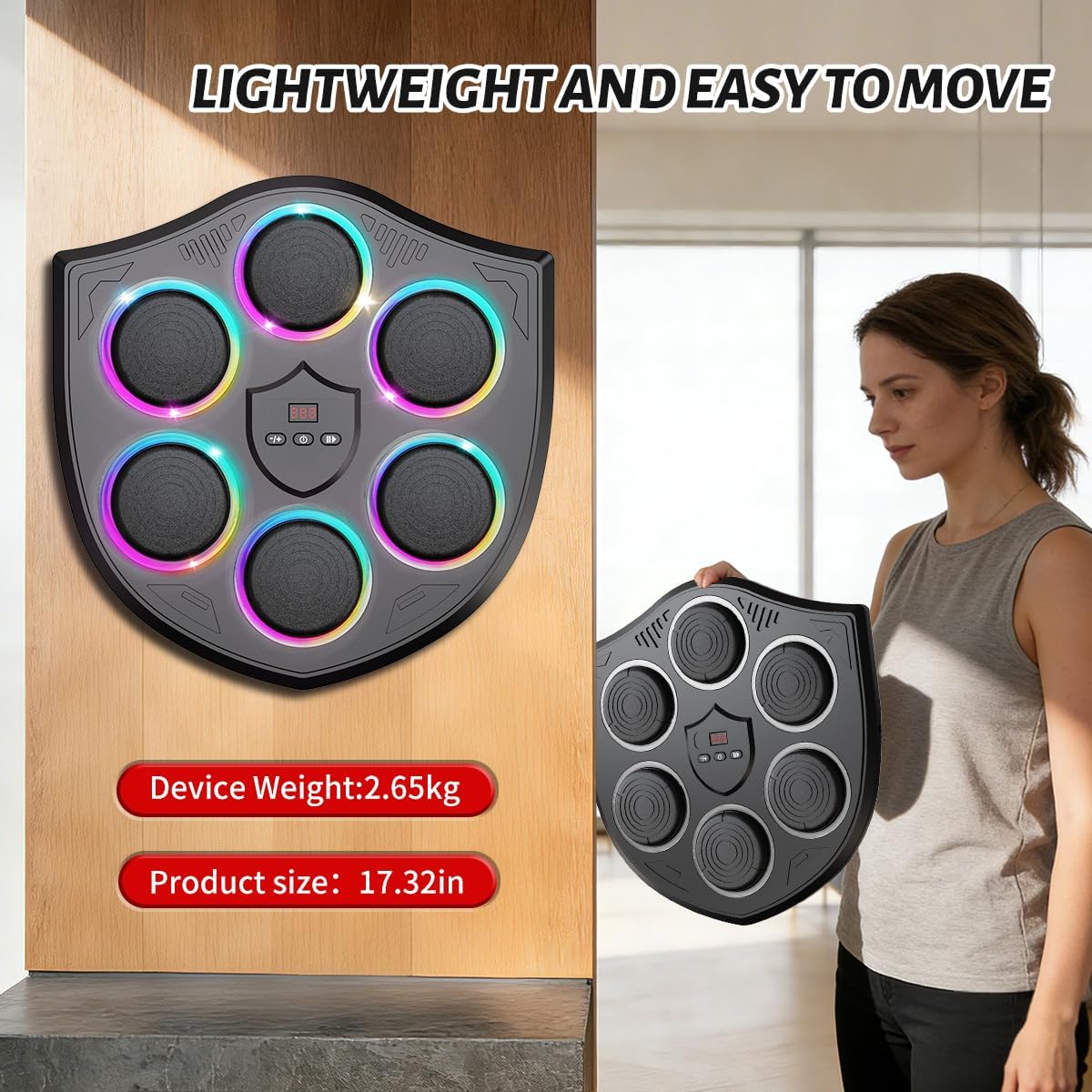 Music Boxing Machine for Adults, Wall Mounted Smart Punching Trainer, Interactive Boxing Target for Home Fitness