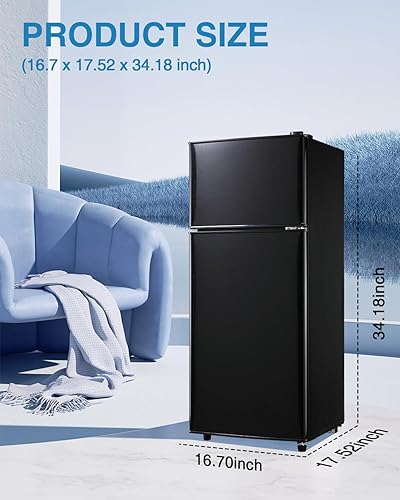 Miniatura 7 de Kazigak Refrigerador compacto, mini refrigerador con congelador con puerta doble, refrigerador pequeño de 3.5 pies cúbicos con termostato ajustable
