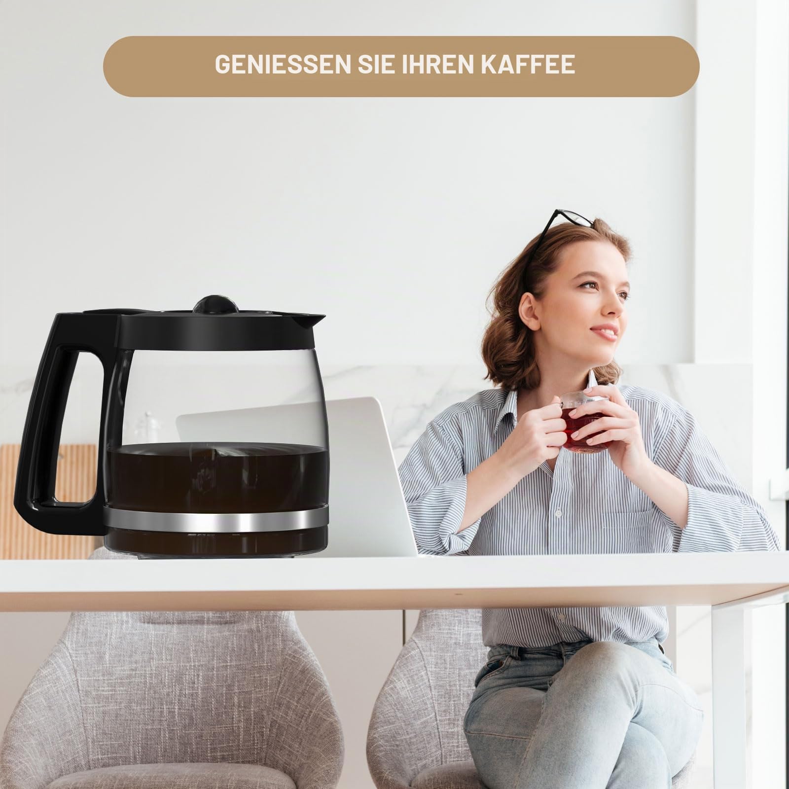 12-Tassen-Ersatz-Glaskanne für Kaffeemaschine Hamilton Beach 46310, 49980R, 49976, 49350, 49980A, 49980Z, 49983, 49618, 46300, 49966, 1 Packung