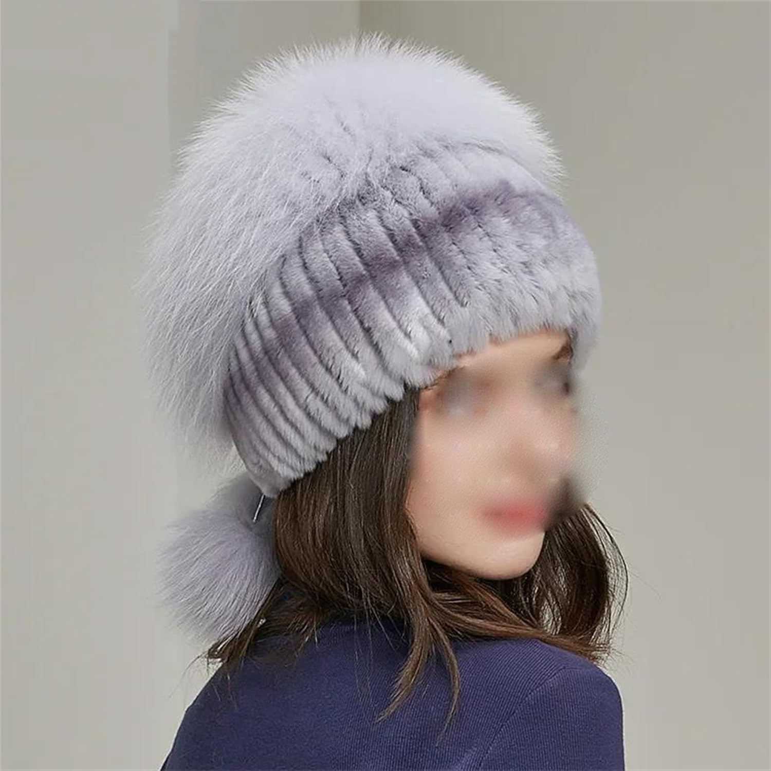 Women's Winter Fur Knitted Beanie Hat with Pompom Cold Weather Russian Cossack Ski Snow Caps Warm Slouchy Skull Caps