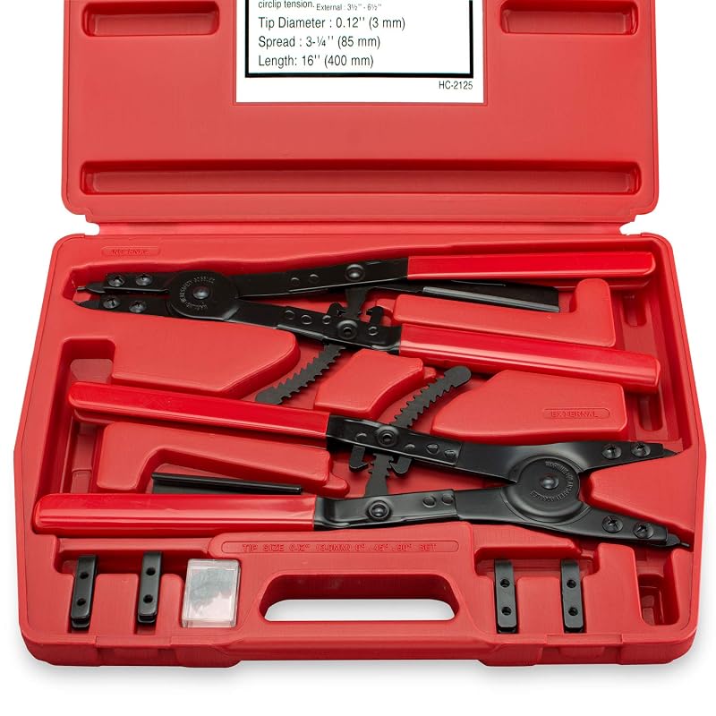 Kit de Alicates para Anéis de Retenção NEIKO 02130A com 2 Peças, Interno e Externo, Pontas Retas, 45° e 90°
