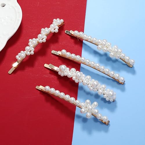 Miniatura 4 de Accesorios para el cabello para mujer, 18 piezas hechas a mano con pasadores de perlas de simulación, juego de clip geométrico de flores y