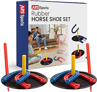 ARS Sports Indoor Outdoor Rubber Horseshoes Set: 4 Horseshoes, 2 Pegs, 2 Rubber Mats, 2 Red Plastic dowels & 1 Mesh Bag | Perfect for Tailgate, Beach, Parks, Picnics, Backyard, Fun for Kids Adults