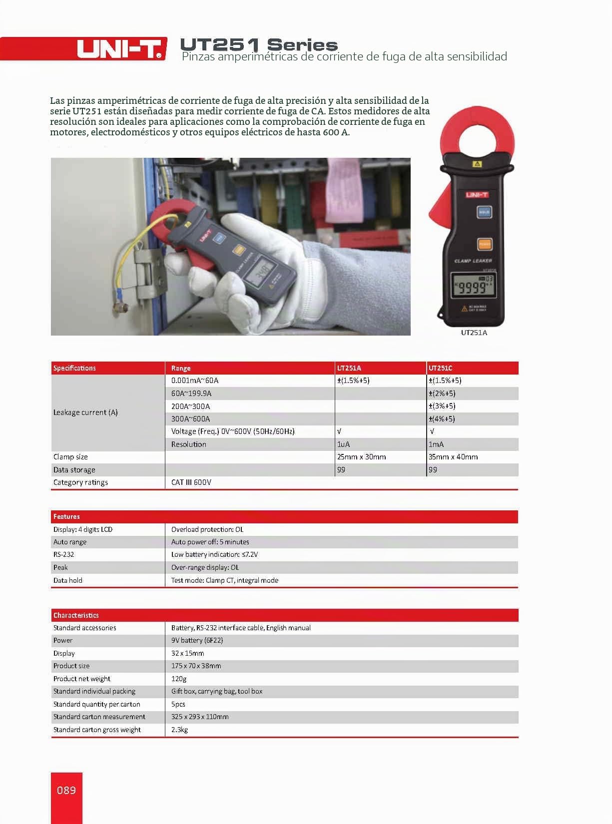 UNI-T UT251C RS-232 Auto Range High Sensitivity Leakage Current Clamp Meters with 99 Data Logging Ammeter Multitester (UT251C)