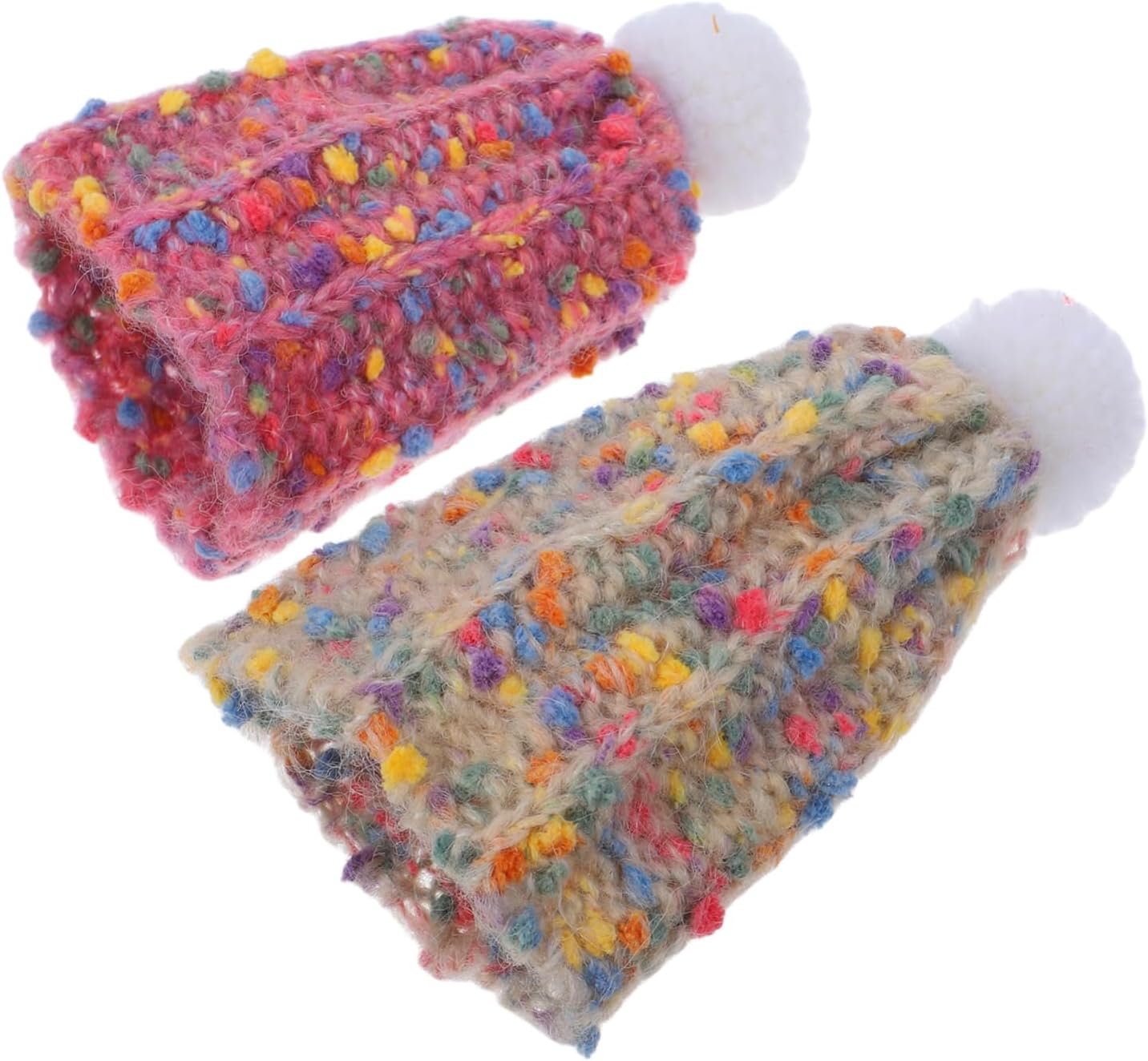2pcs Mini Woolen Yarn Hats for Dollhouse Decorations Small Craft Knit Cap for Dolls Christmas Theme Beanie Winter Hat Soft and Fluffy