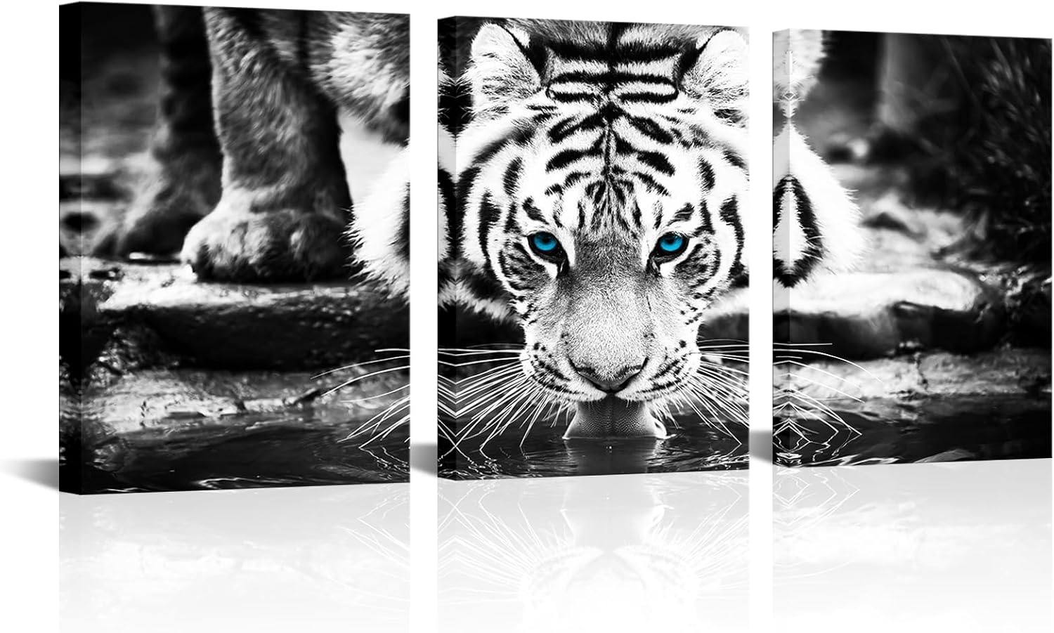 KLVOS Black White Tiger Canvas Wall Art Wild Animal the