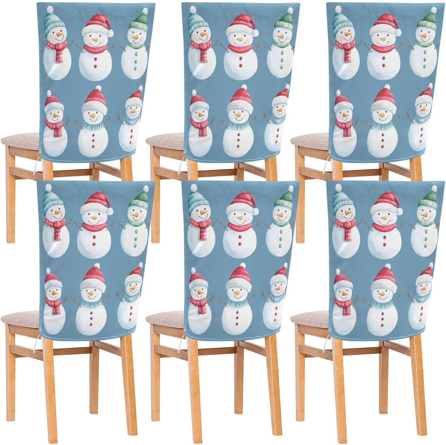 MNSRUU Christmas Chair Back Cover for Dining Room,Snowman Chair Slipcovers Set of 6,Snowman Chair Cover for Kitchen Hotel Holiday Party Decor,391