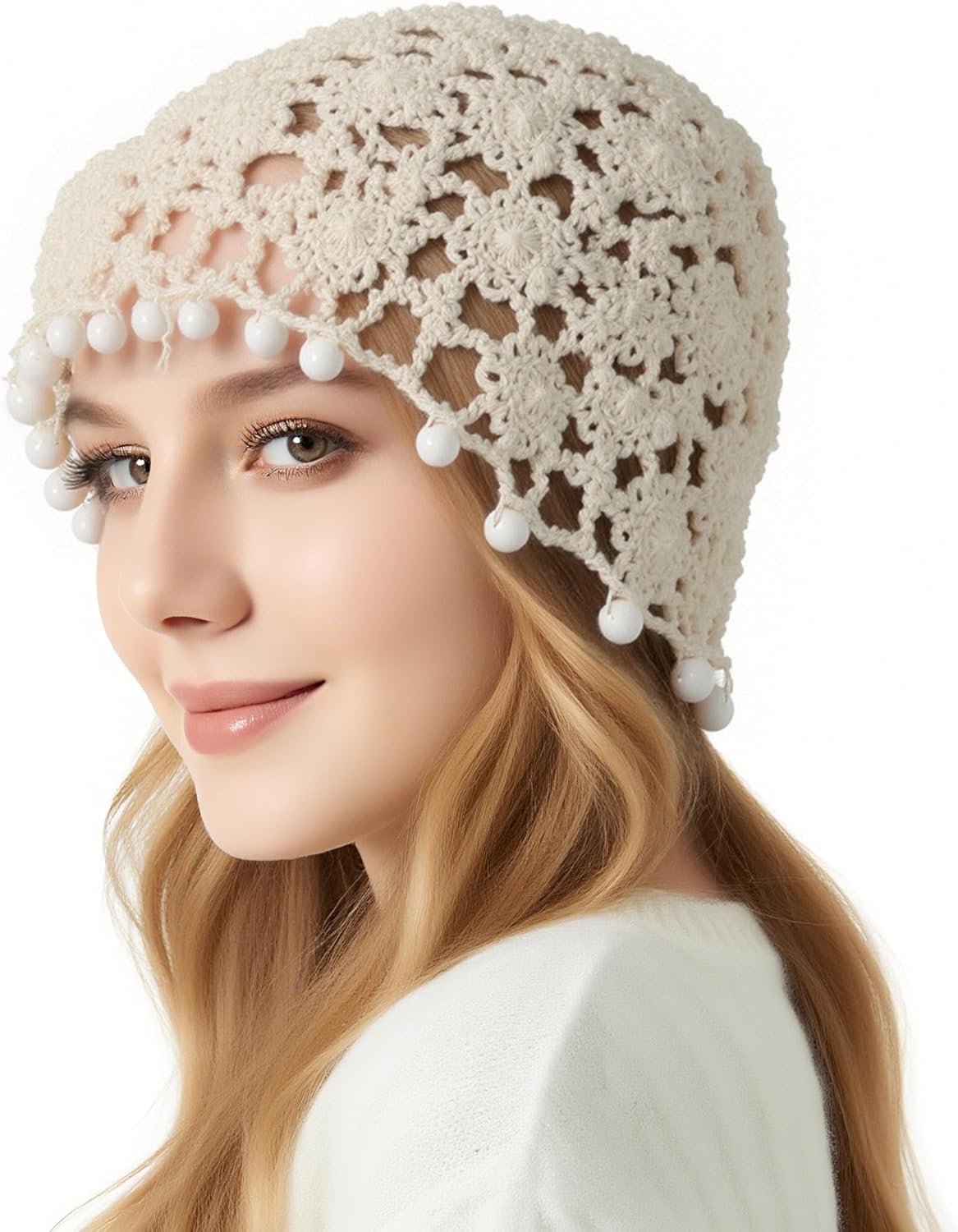 FALETO Crochet Hat Handmade Slouchy Beanie for Women Lightweight Cotton Skull Cap Knit Floral Hats Spring Summer Autumn - Image 3