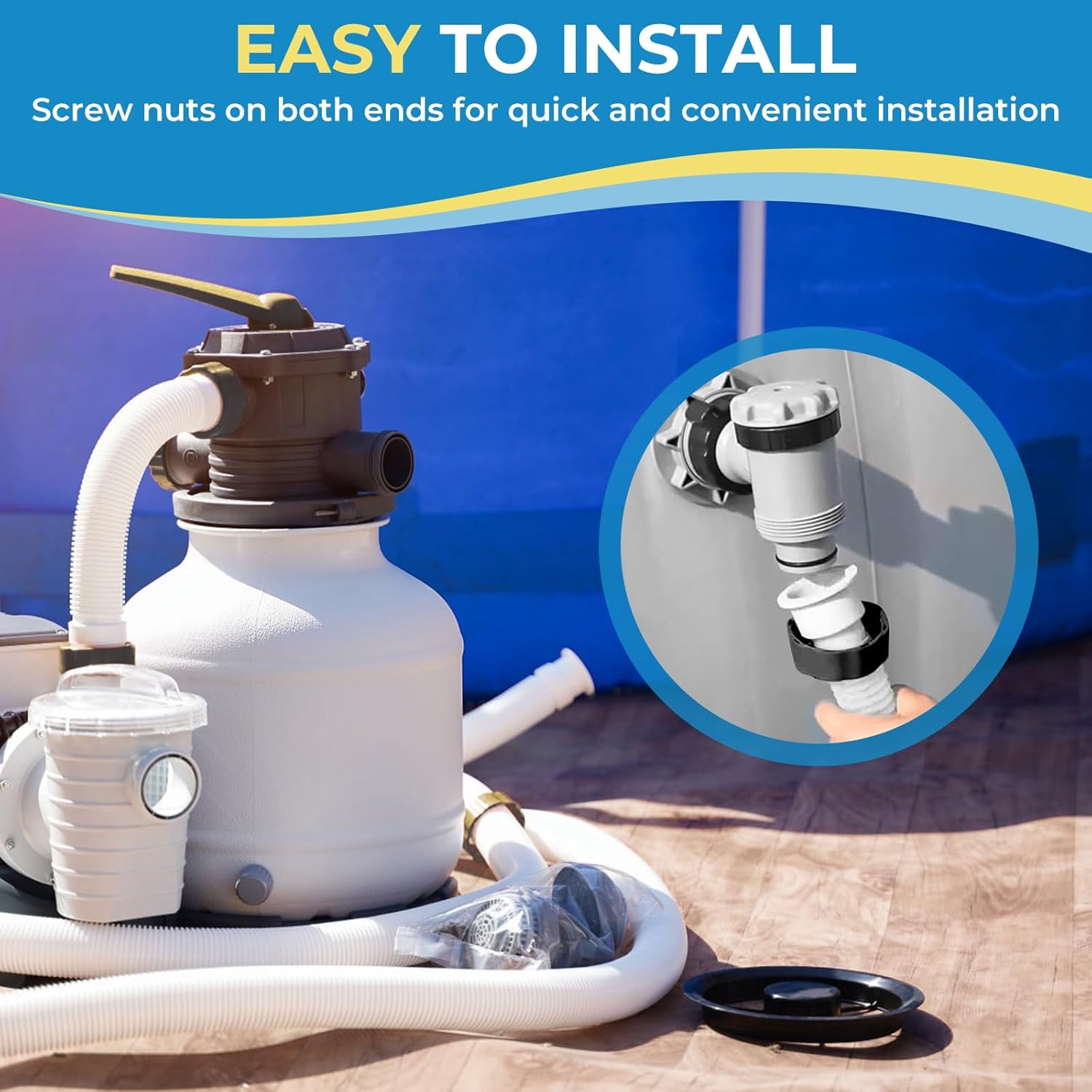 1.5 inch Pool Pump Hose Replacement for Coleman Intex Sand Filters & Saltwater Systems Above Ground Pool Hose with 1500 to 2500 GPH Filter Pumps 29060E, 59" Long（2 Pcs）