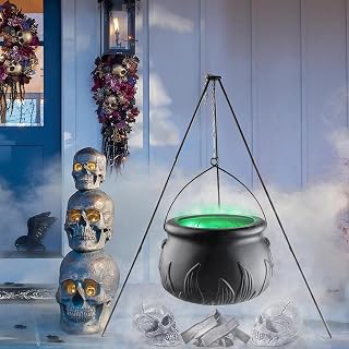 Halloween Decorations Outdoor - Large Cauldron Halloween Decor on Tripod with Timer Lights - Black Plastic Cauldron Witches Halloween Decorations for Porch Yard Outdoor