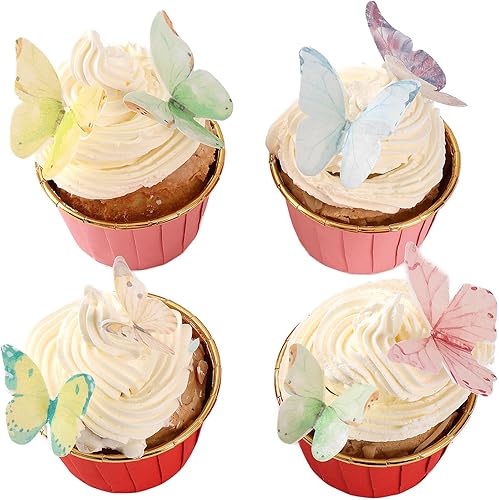 YOcity 40 piezas de papel de oblea de mariposa para cupcakes, mariposas comestibles para decoración de pasteles, adornos de mariposas coloridas para