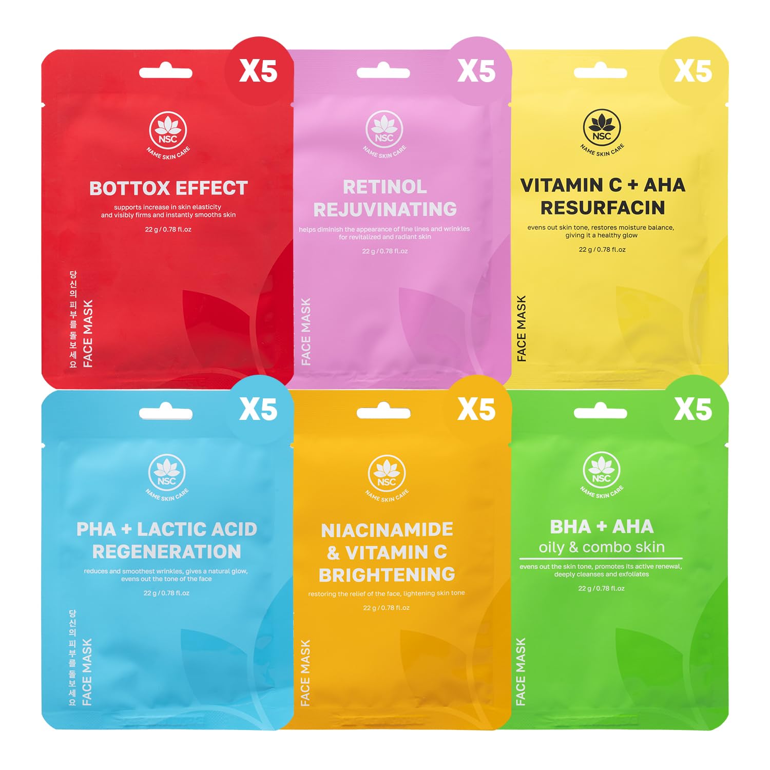 Amazon.com : NSC Korean Sheet Masks 30 Pack, Hydrating Face Mask
