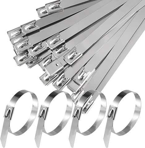 30 bridas de acero inoxidable de 200 x 7,9 mm, plateadas para bridas de metal inoxidable, con cremallera de acero inoxidable, autoblocante, para agrupar cables, cuidado del jardín, valla fija y toldo
