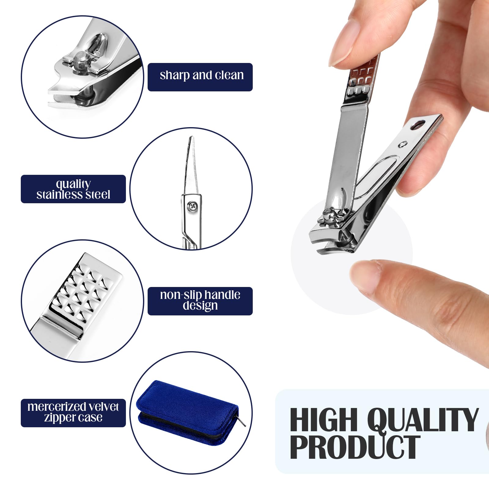 Coume Kit de manucure professionnel 8 en 1 en acier inoxydable avec étui de voyage luxueux - Cadeaux pour hommes, femmes, amis, collègues (série bleue)