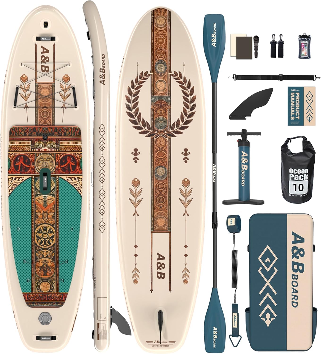 ABBOARD Inflatable Stand Up Paddle Boards - Extra Wide Fishing Paddleboard,Cool Design, Ultra Stable Standup SUP,15 D-Rings, 5 Handles,Camera Mount,100L Backpack, 10L Dry Bag,Youth/Adults