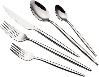 20 Piece Luxury Silverware Set for 4 Mirror-Polished 18/10 Stainless Steel Heavy Flatware Set Modern Cutlery Set Knife/Fork/Spoon Utensil Dishwasher Safe with Gifts