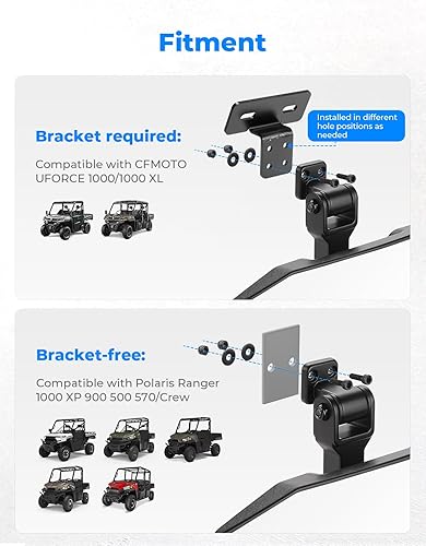 Miniatura 7 de KEMIMOTO Rear view Mirror Compatible with CFMOTO UFORCE 1000/1000 XL/600 & Polaris Ranger 1000 XP 900 500 570 / Crew, Features Stable Top Mounting