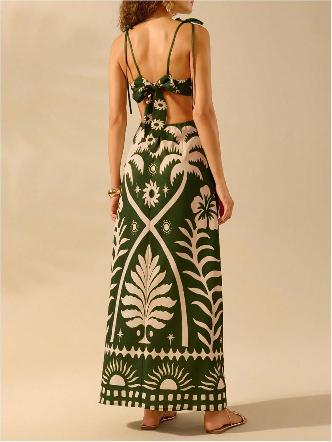 SOLY HUX Women's Summer Maxi Dress Boho Print Tie Shoulder Spaghetti Strap Cut Out Tie Back Cami Dresses Sundress - Image 2