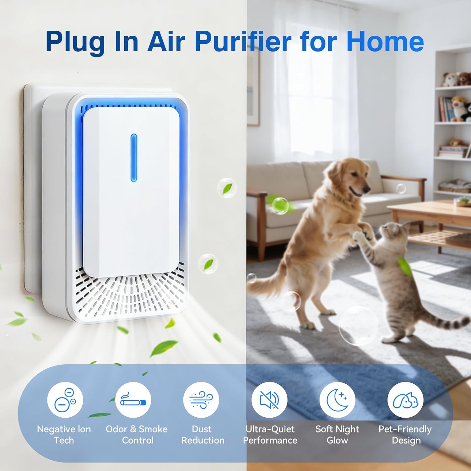Plug In Air Purifier 3 Pack, Compact air Ionizers for Home & Bedroom, Quiet Air Freshener for Home Pets, Smoke, Dust & Pollen Control, Portable Negative Ion Air Purifiers for Office, Kitchen & Hotel