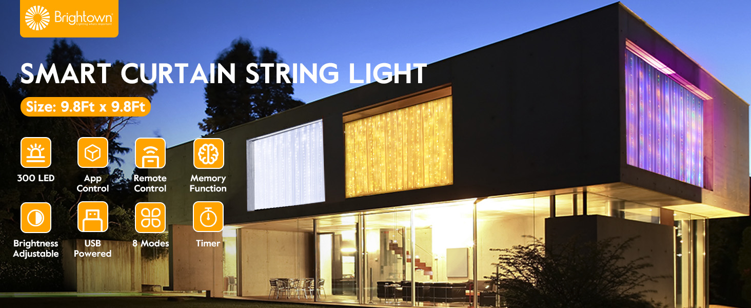 Image of Smart Curtain Lights, USB Plug in, 9.8ft 300 LED Window Smart String Light with APP and Remote, 8 Modes, Waterproof Fairy Lights for Bedroom, Indoor, Weddings, Party, Christmas Ramadan Decorations
