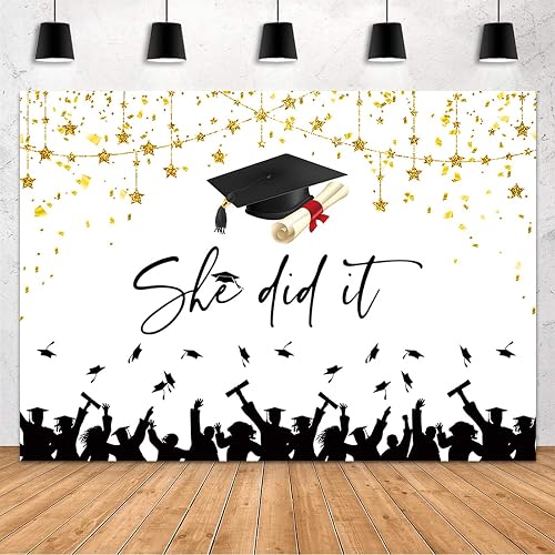 MEHOFOND 10x7ft She Did It Graduation Backdrop Congrats Grad
