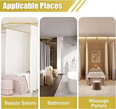 U-Shape Privacy Curtain Room Divider, Metal Support Wall Mounted Curtains, Modern Area Separator Screen, Gold Rod, for Hospitals, SPA, Beauty Salons, Fitting Room,Blue,47in