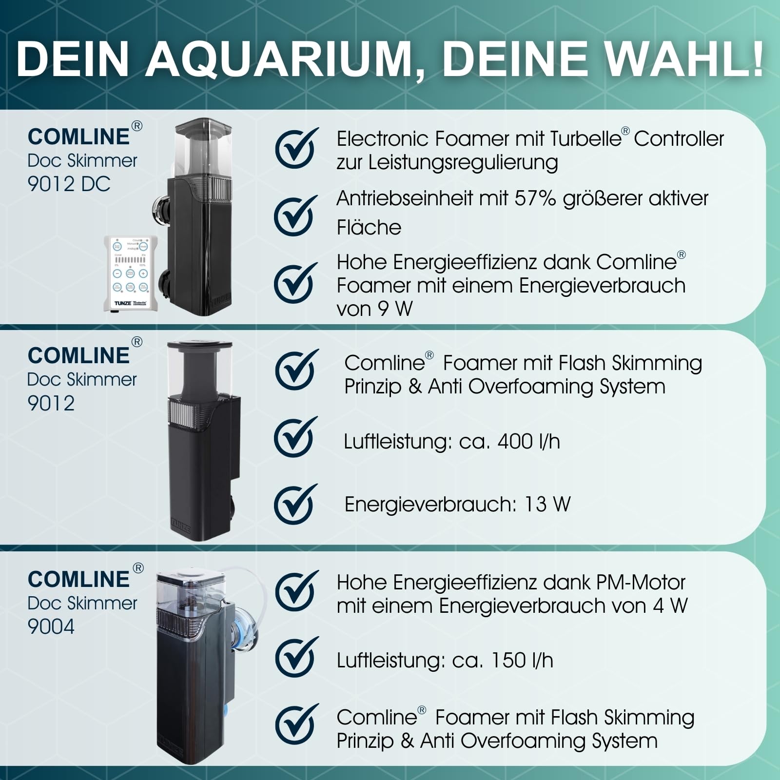 TUNZE Comline DOC Skimmer 9012 DC I Oberflächenabsaugung für Aquarien mit 200-1200 L I energieeffizienter Eiweißabschäumer mit Magnethalterung