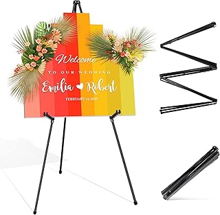 Easels for Signs, Portable Paint Picture Art Easel Stand for Display, 63" Black Metal Large Adjustable Artist Floor Standing Easel for Painting Canvas Wedding Sign Poster Drawing, 1 Pack