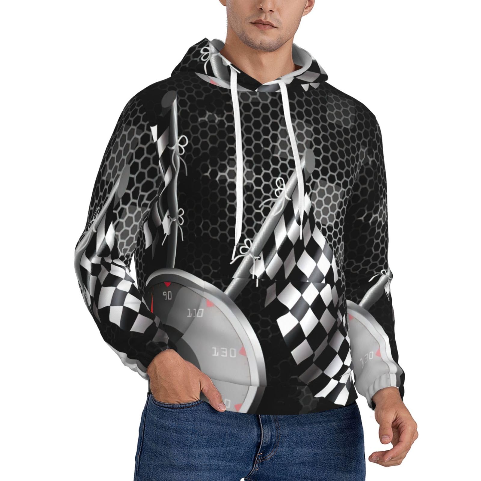 Sweat à capuche imprimé géométrique avec cordon de serrage ajustable - 8