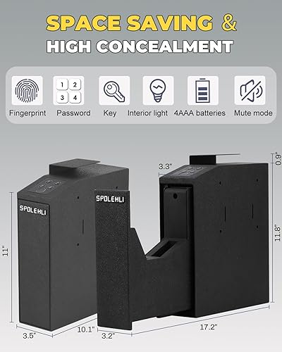 Miniatura 7 de Spolehli Caja fuerte para pistola deslizante, caja fuerte montada para pistola con puerta corredera automática, acceso rápido con huella dactilar,