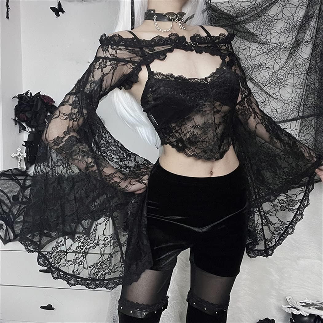 Bolero Shrug Top Trad Goth Black Shawls and Wraps for Evening Dresses Short Cardigan - Image 8