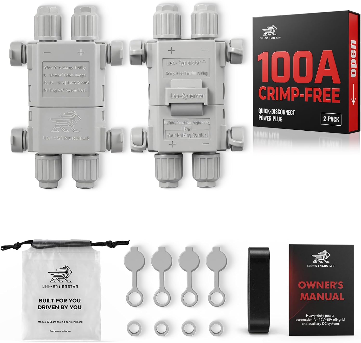 100A Battery Quick Disconnect Connector, Crimp-Free DC Power Plug for 6-10 AWG Stranded Copper Cable, 12V 24V 48V Auxiliary Wiring for Truck Parking A/C RV Solar (2)