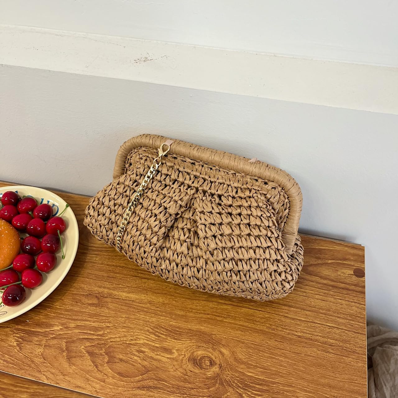 Afashor Straw Clutch Purse for Women Summer Beach Woven Evening Bag Dumpling Casual Shoulder Handbag