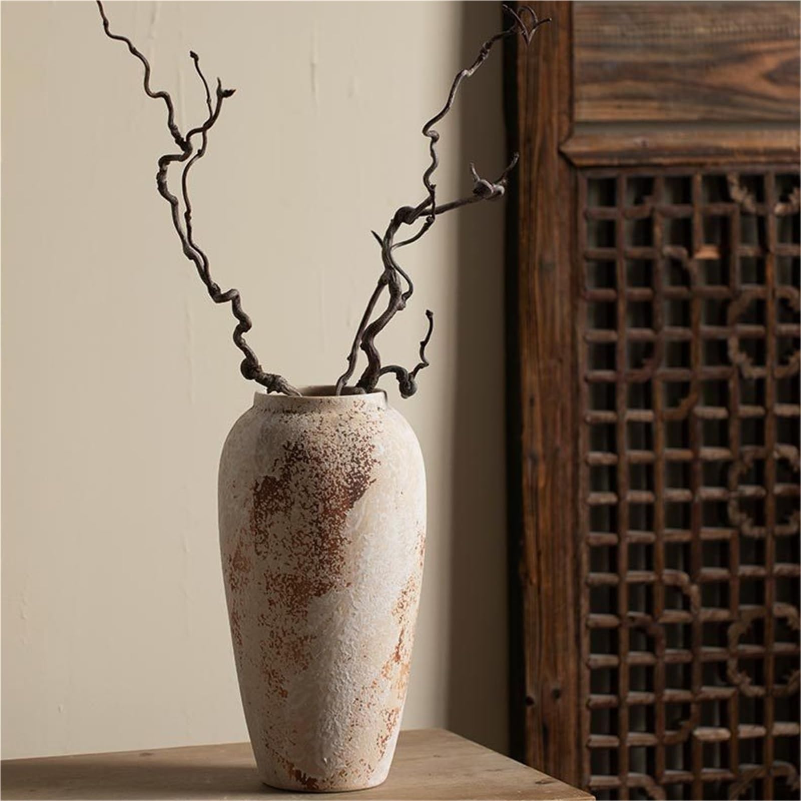 Rustikale Blumenvase aus Keramik im Bauernhausstil, Moderne Boho-Dekoration für Wohnzimmer, Schlafzimmer, Wabi-Sabi-Stil