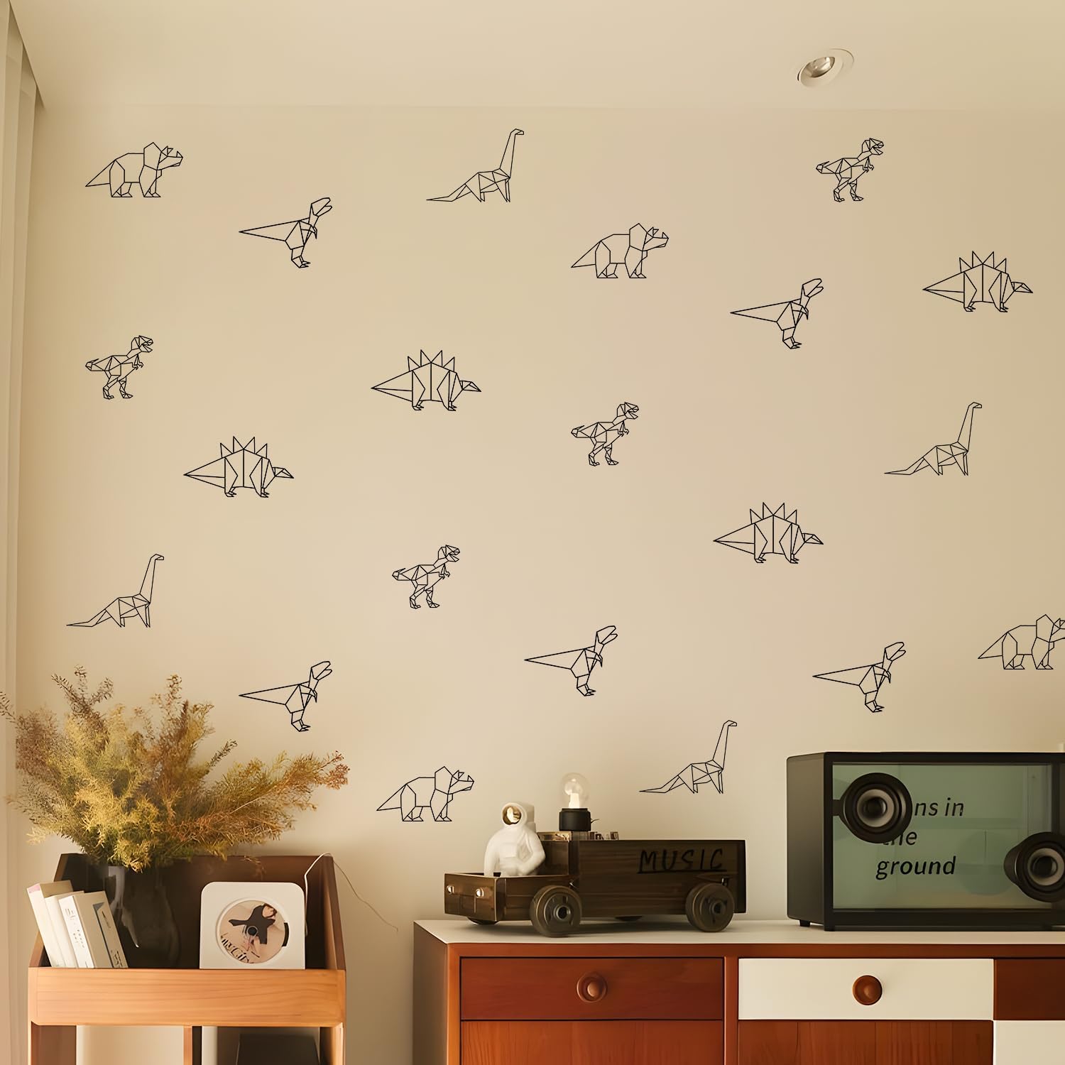 QUCHENG Dinosaur Wall Decals Animal Boys Bedroom Stickers Removable Decor Nursery Kids Room Modern Stylish Murals DIY Cute Decorations 5 Sheets