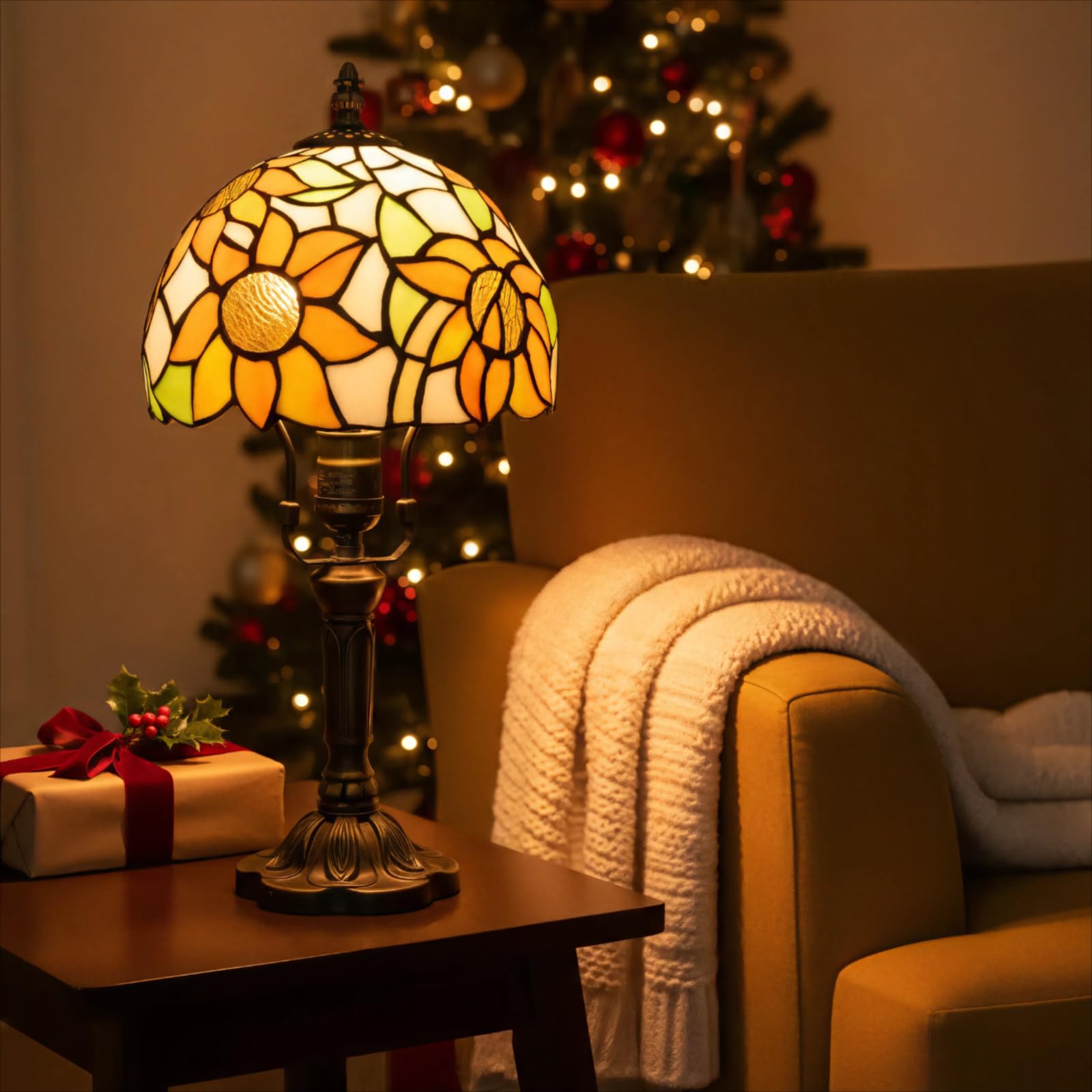 BMXKPO Tiffany Lamp Stained Glass 3 Way Table Lamp,Yellow Sunflower Bedside Table Lamp LED E26 Bulb, for Bedroom Living Room,Included 3 Way LED Bulb