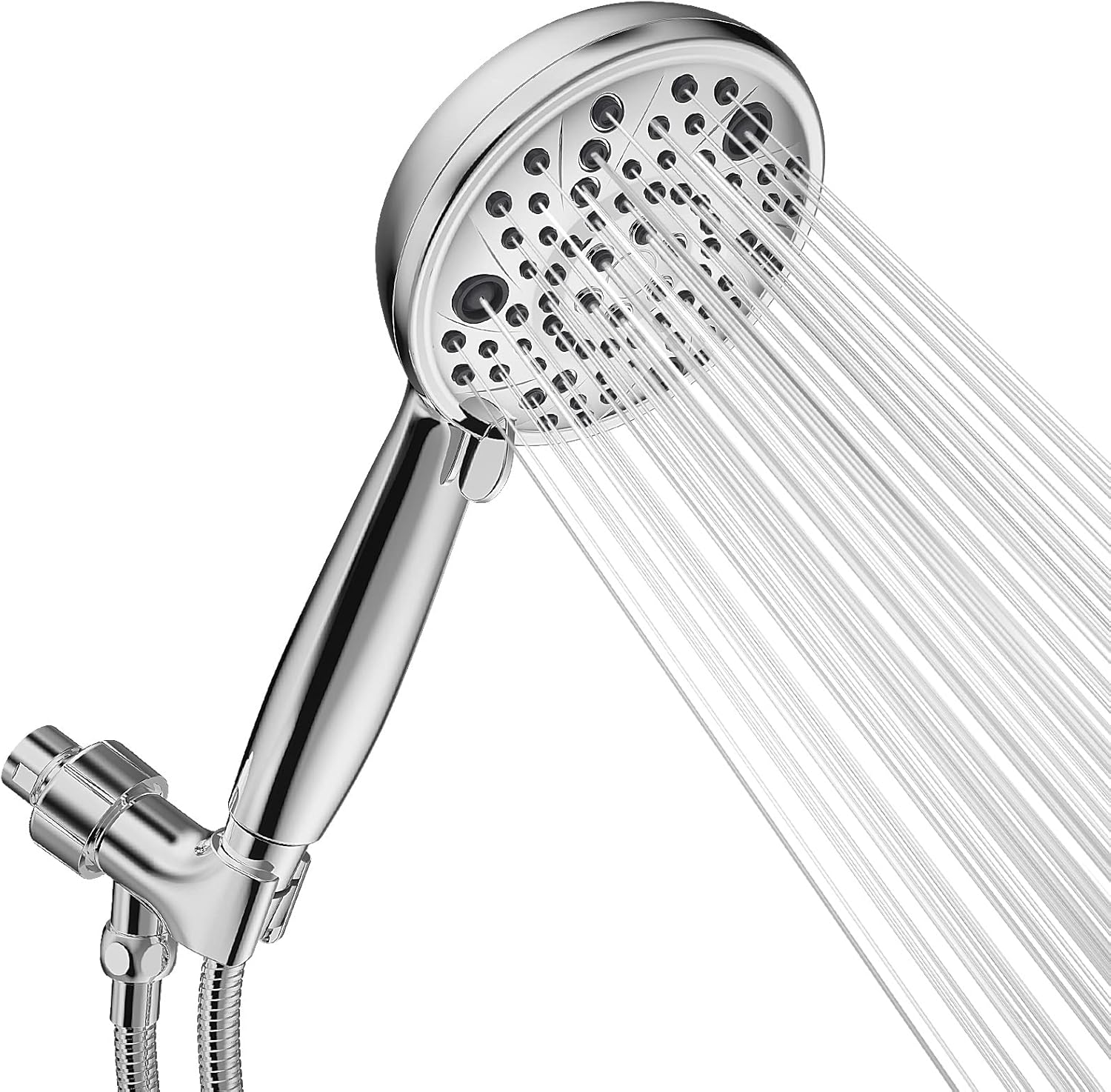 8 Functions High Pressure Shower Head with Handheld Chrome, 5-inch High Pressure Shower Head with Hose and Holder