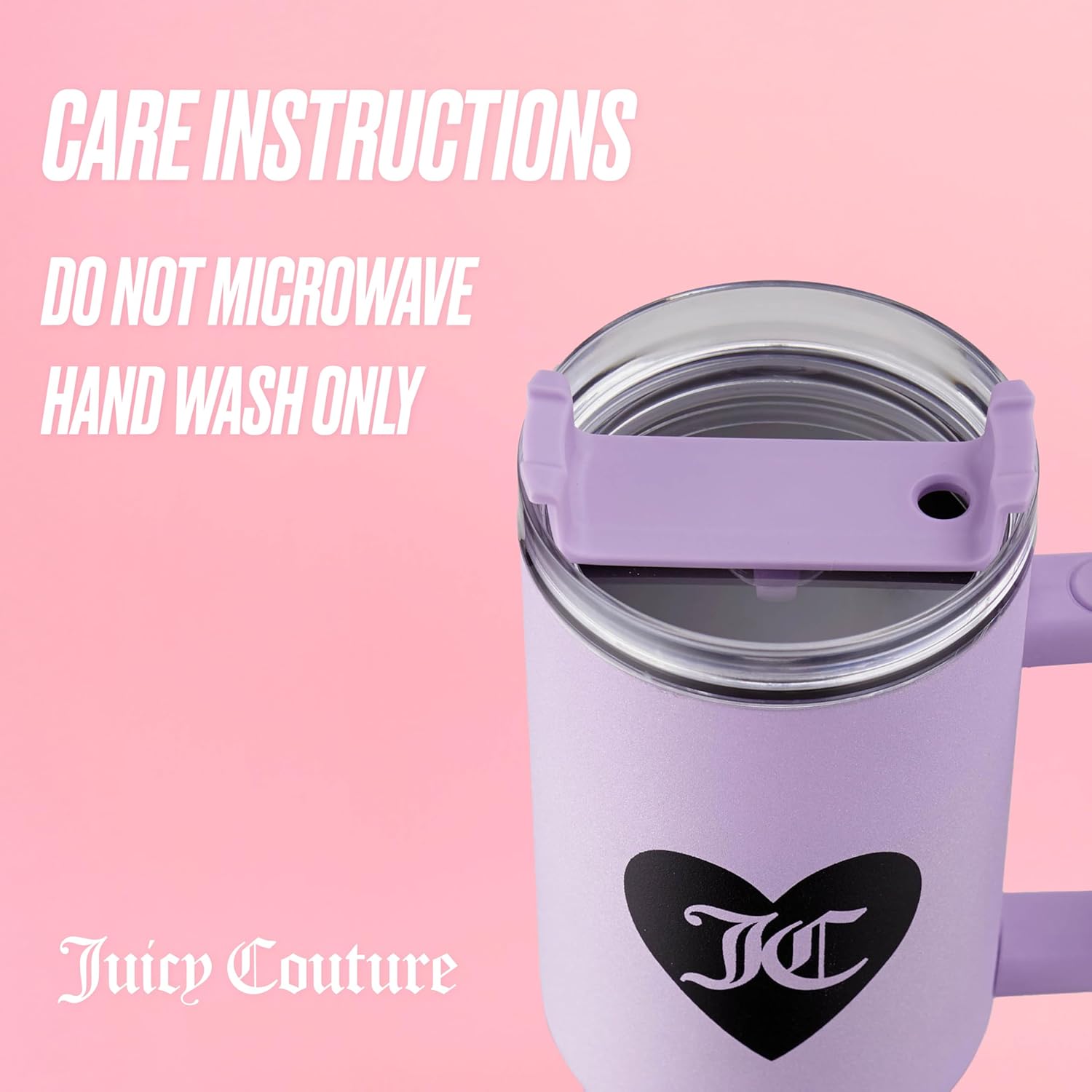 Juicy Couture Jetsetter 40oz Tumbler with Handle and Straw Topper, Glitter Purple - Image 5