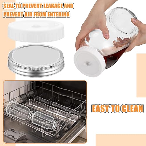 Miniatura 5 de Ziliny El kit de fermentación de 12 piezas incluye 6 tarros Mason de 64 onzas con tapa hermética y banda 6 tapas de fermentación para tarros de boca