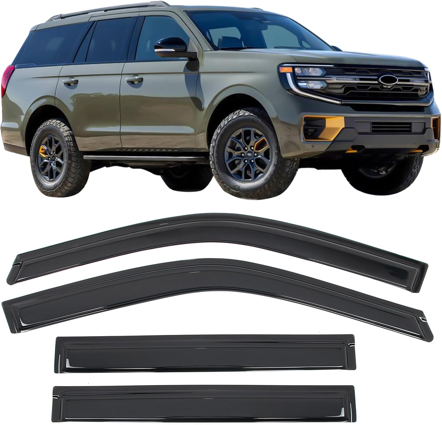 IKON MOTORSPORTS Tape on Window Visors Compatible with 2018-2025 Ford Expedition & Lincoln Navigator, Acrylic Smoke/Tinted Rain Guards, Side Window Wind Deflectors 4PCS
