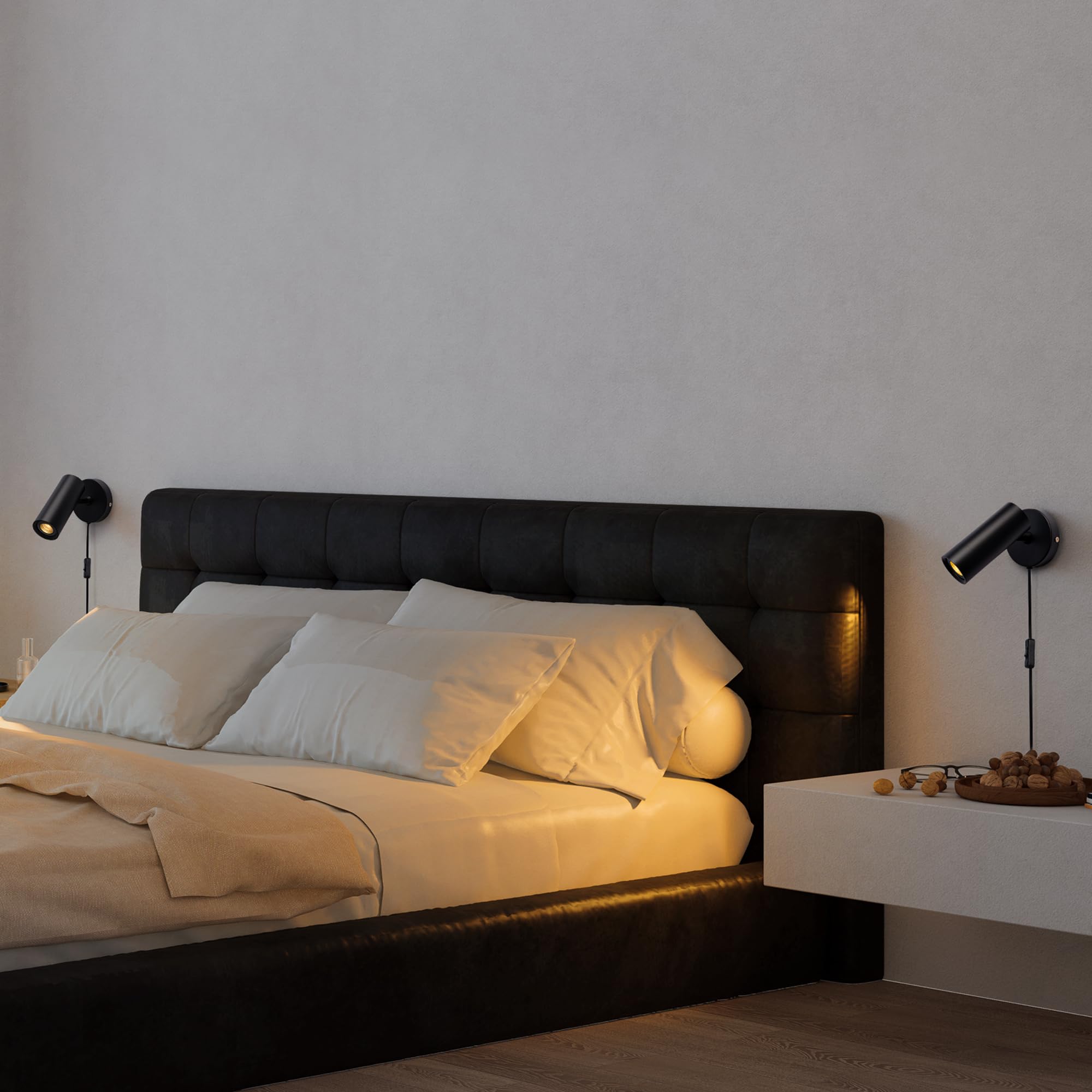 Aisilan Wandlampe Innen mit Stecker Schwarz mit GU10 LED Leuchtmittel Moderne Wandleuchte mit Schalter und Kabel Drehbar 350° Wandstrahler Vintage Wandspot für Schlafzimmer Wohnzimmer Treppenhaus