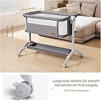 Vista 8 de Moisés para la cama con diseño de malla total, moisés portátil para bebé con colchón lavable, 5 alturas ajustables (Gris)