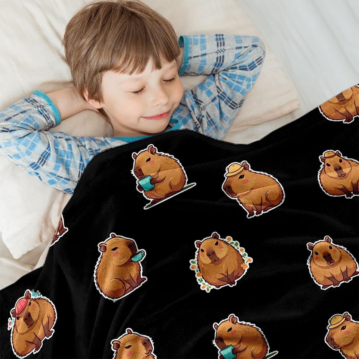 Capybara Gifts for Girls Boys Kids - Soft Fleece Throw Capybara Blanket 50"x60", Cozy Decorative Blankets for Bed, Couch, Sofa, Camping - Black - Image 5