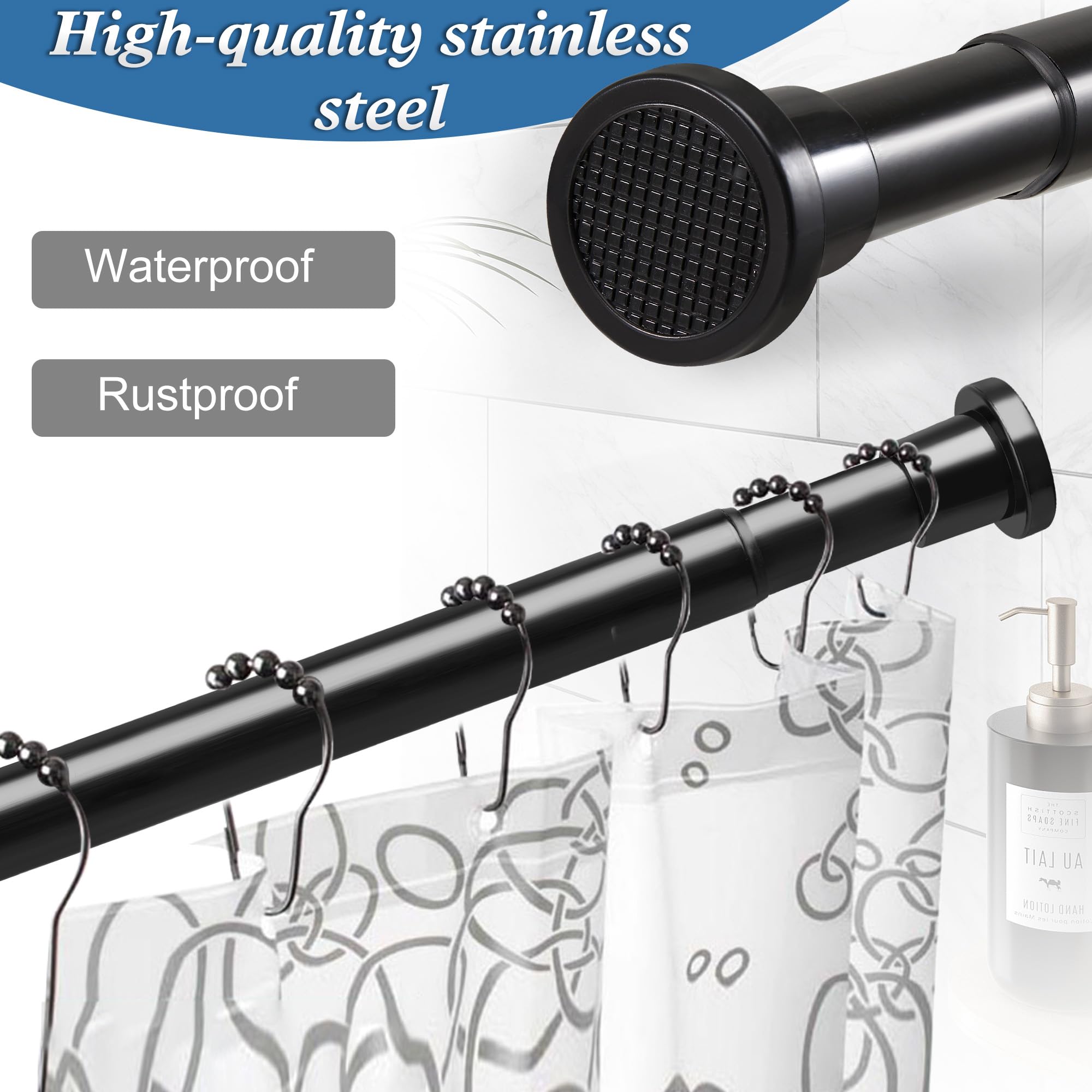 Extendable Shower Curtain Rail 55-85cm,Stainless Steel Shower Curtain Pole Curtain Tension Rod