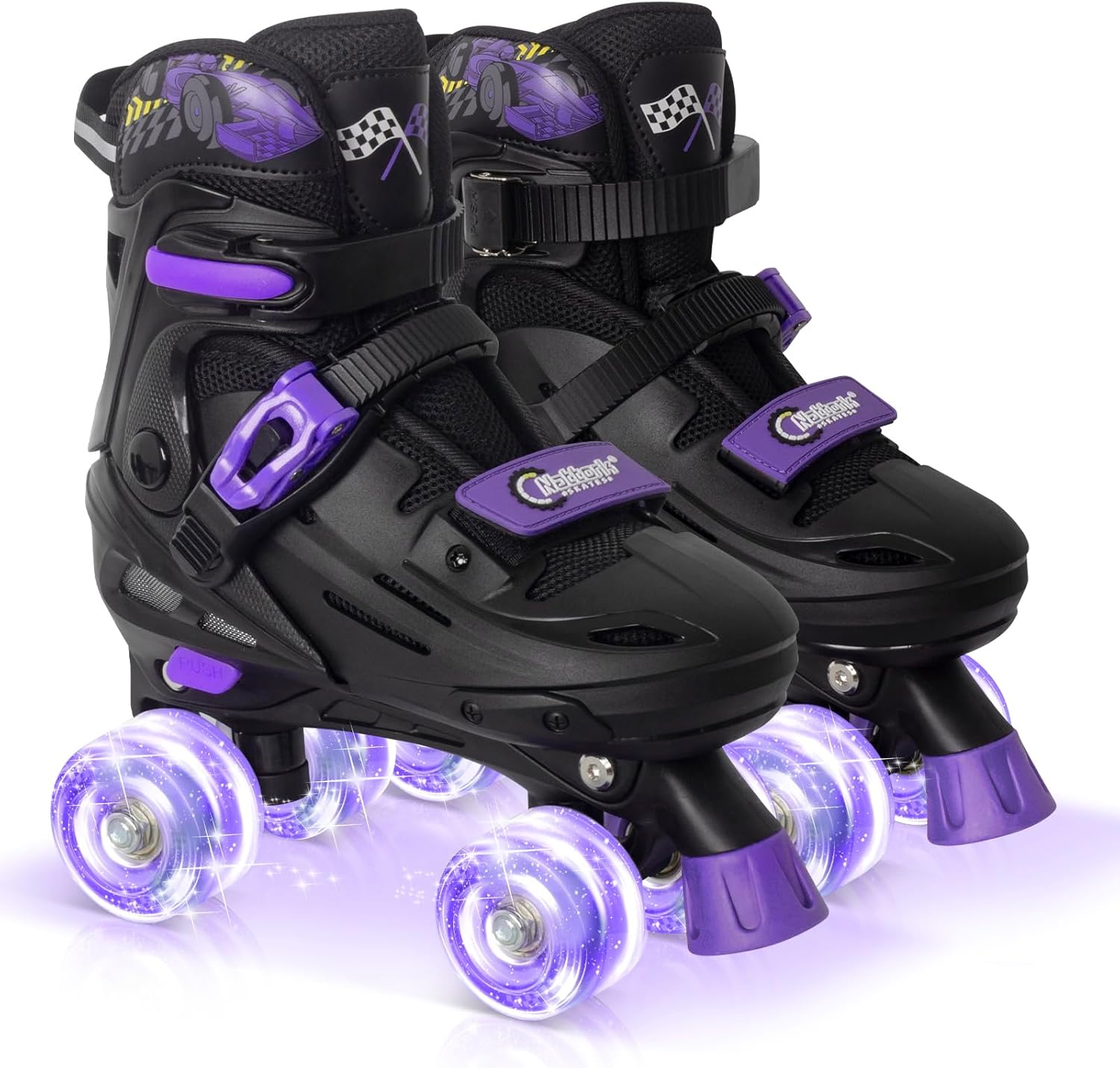 Nattork Adjustable Roller Skates for Kids Boys Girls- Teen Youth Age 4-16 - Cool Racing Car Indoor Outdoor Gift Idea for Birthdays Christmas