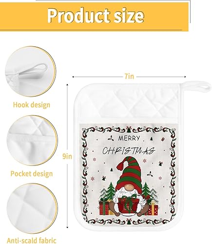 Miniatura 3 de Christmas Gnomes 3Pcs Pot Holders for Kitchen,Non Slip & Heat Insulation Terry Cloth Potholder Set with Pocket,Thick Hot Pad Oven Mitts Trivet