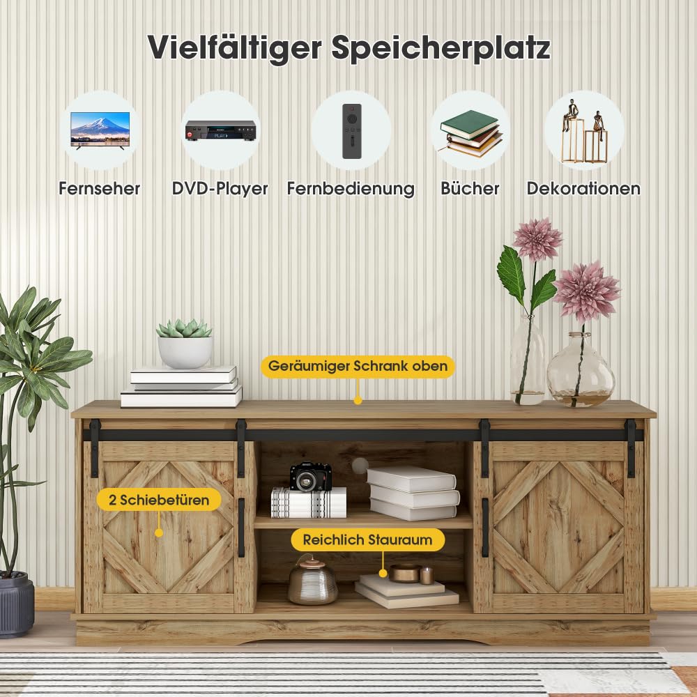 OCACA Mobile TV, credenza per TV, con 2 classiche ante scorrevoli, scaffali regolabili per soggiorno, sala da pranzo, casa di campagna, design moderno, 150 x 40 x 60 cm (marrone)